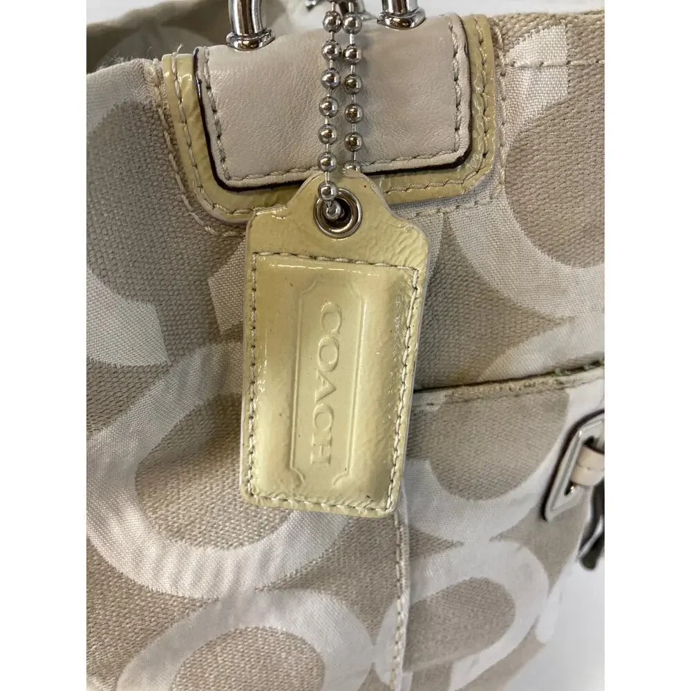 COACH 14578 LARGE IVORY, TAN SIGNATURE PRINT SHOULDER BAG